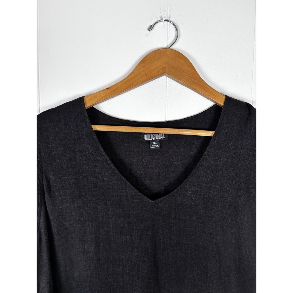 Original Nicole Miller Women XXL Black Linen Blend Short Sleeve Mini Shift Dress - Picture 3 of 12